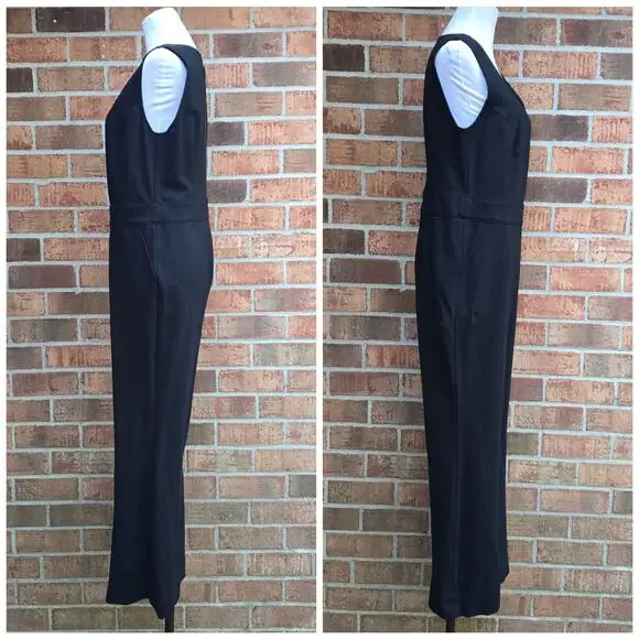 Spanx Perfect Sleeveless Jumpsuit Large Petite LP Black Stretch Ponte Knit Vneck - Picture 2 of 10